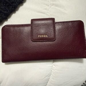 Fossil Maroon and Gray Leather Wallet